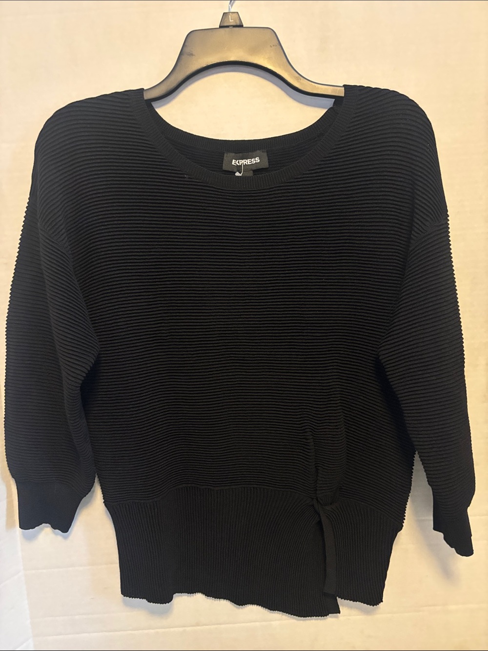 EXPRESS BLACK RIBBED TOP ASYMMETRICAL BOTTOM HEM SIZE SMALL LITS OF STRETCH